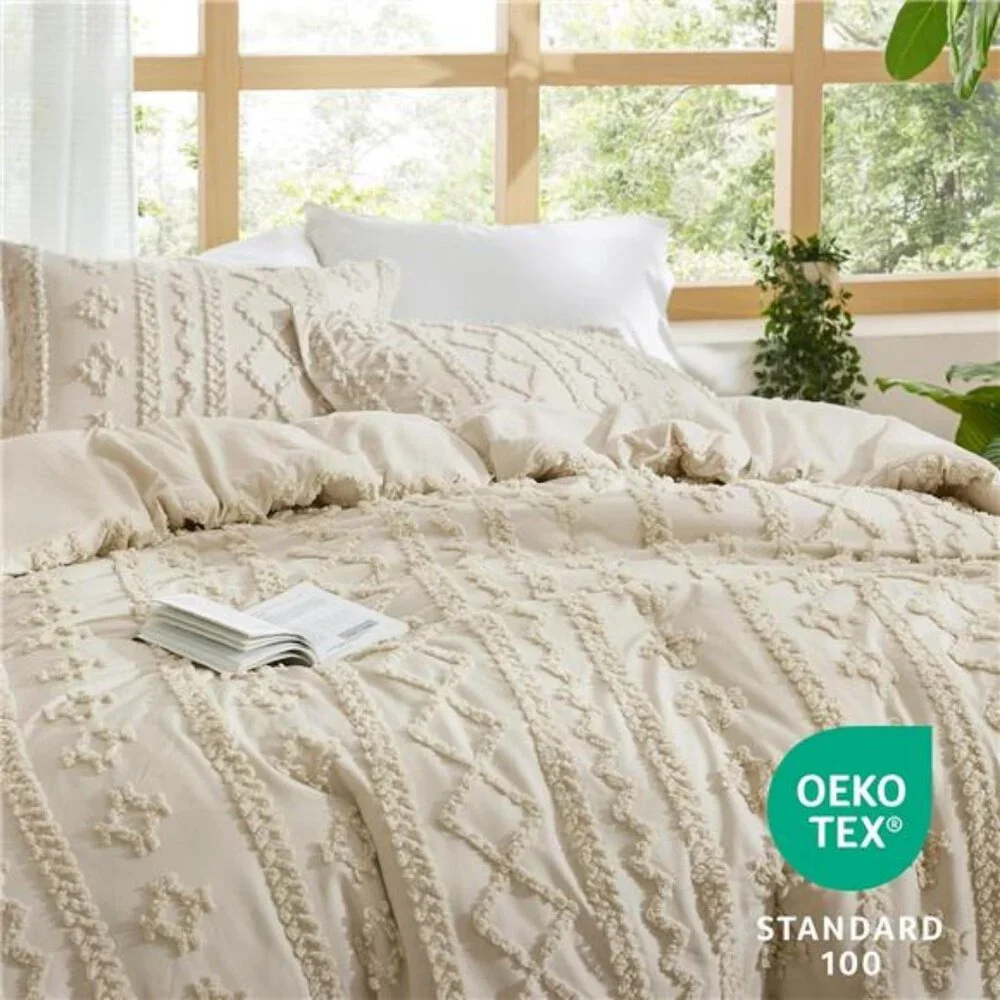 Boho Comforter Set Queen Size - Beige Boho Bed Set, GentleSoft™